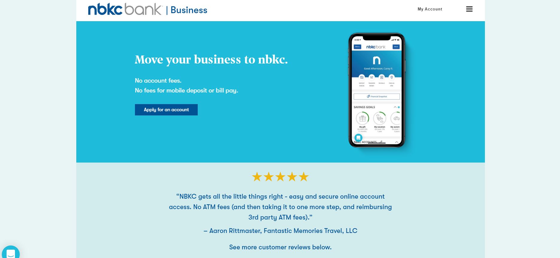 NBKC Business Checking page