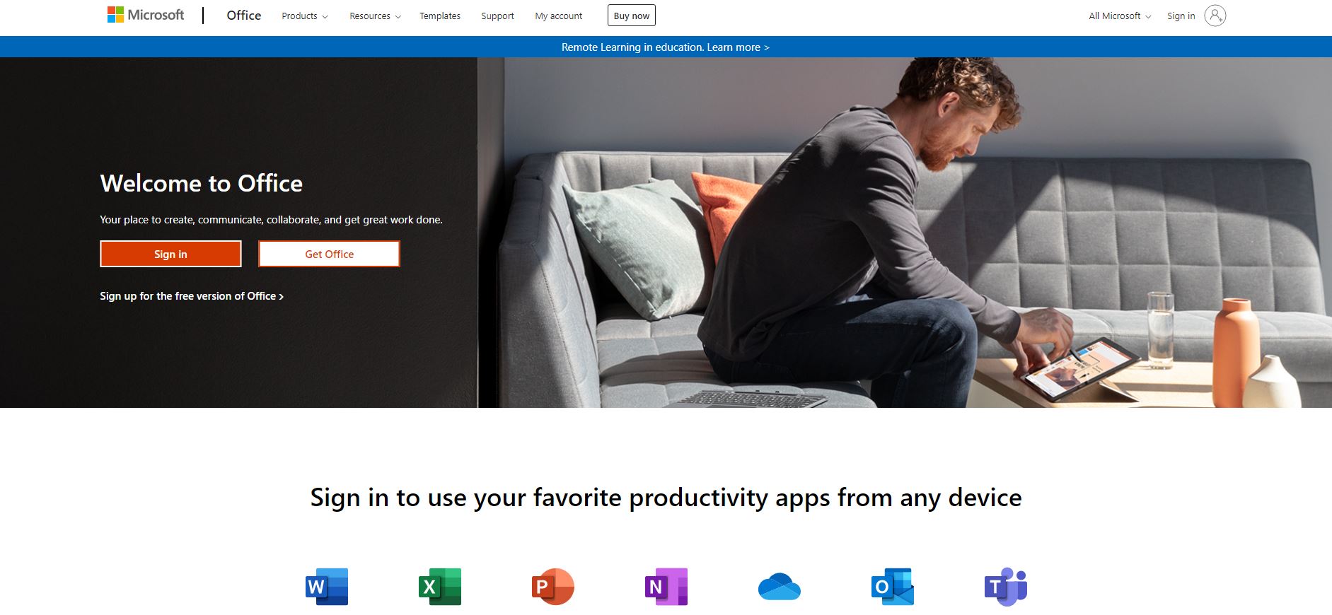Office 365 homepage