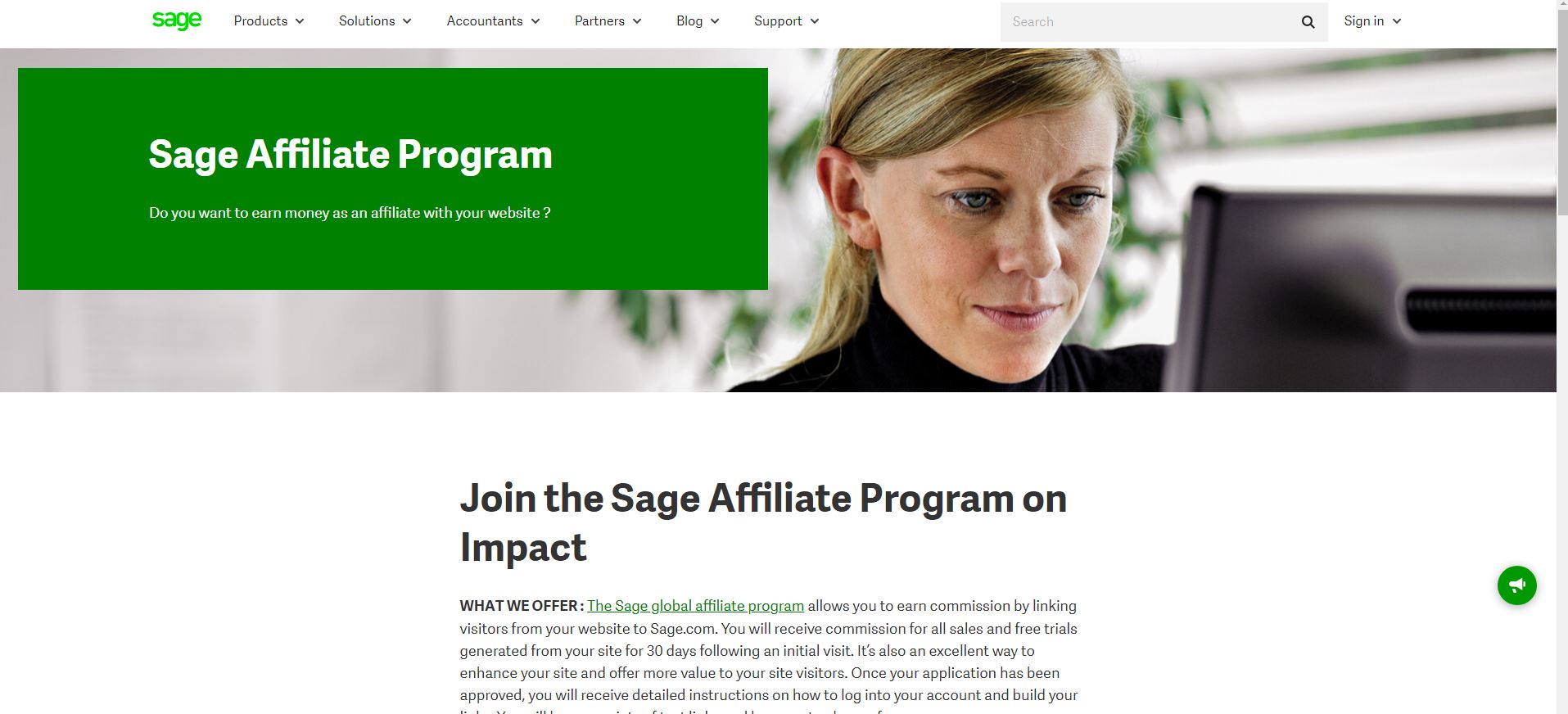 Sage Financials affiliate page