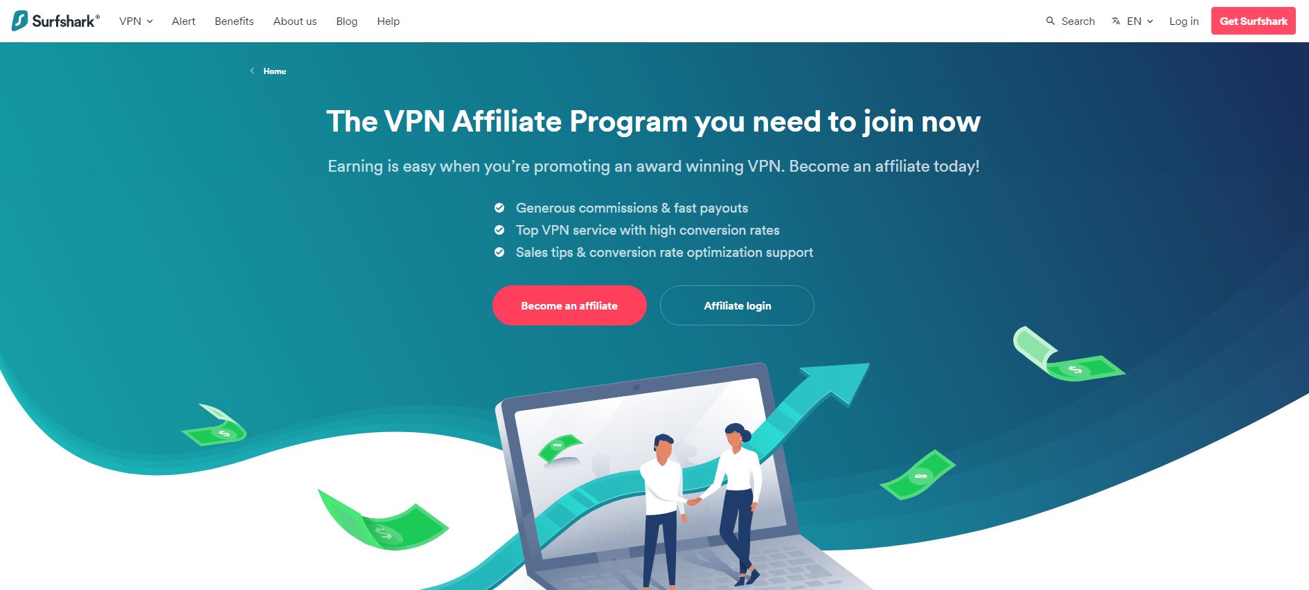 Surfshark VPN affiliate page