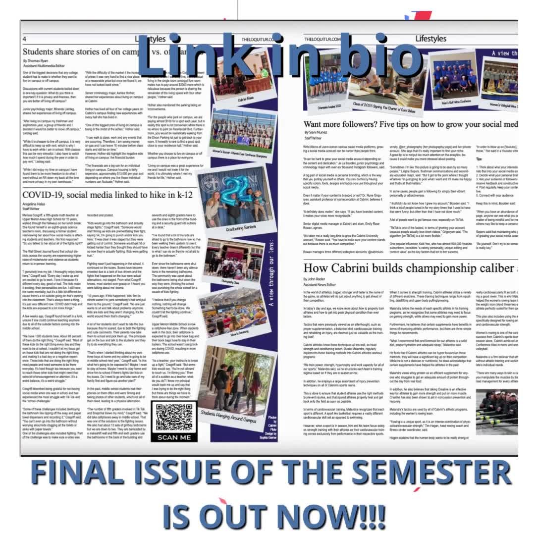It's the last issue of the semester?!😱 Join the Loquitur in winding down the school year with some amazing stories! Read stories ranging from @cabrinicrsambassador and their FoodFast event to learning how to grow your social media account. Pick up a copy anywhere on campus or click the link in our bio!⁠
#Loquitur#CabriniUniversity#Cabrini#studentnews#newspaper #collegenewspaper