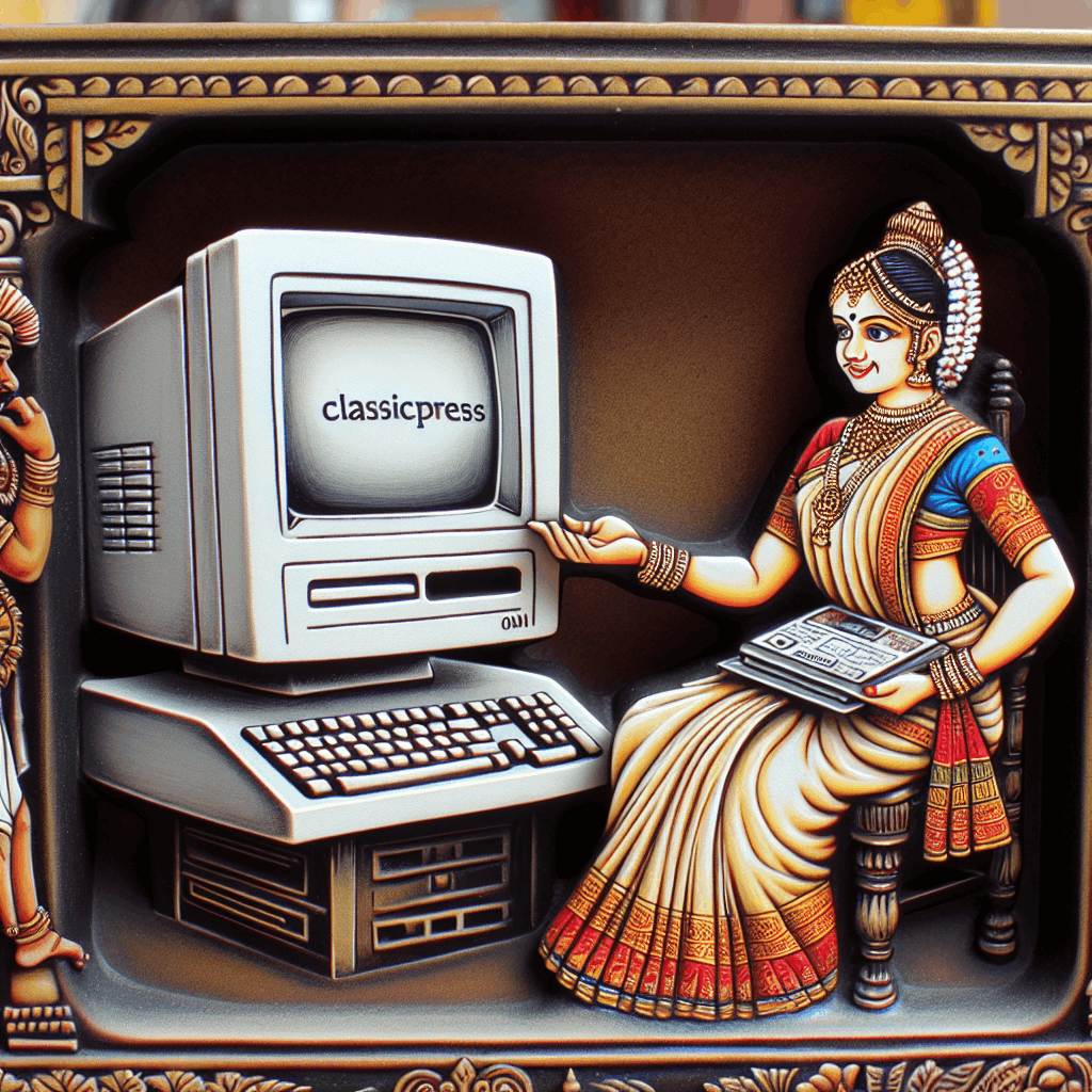 Tanjore style painting showing a woman looking at a ClassicPress Installation with LEMP Stack 