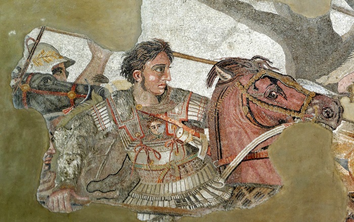 Alexander_and_Bucephalus_-_Battle_of_Issus_mosaic_-_Museo_Archeologico_Nazionale_-_Naples_BW