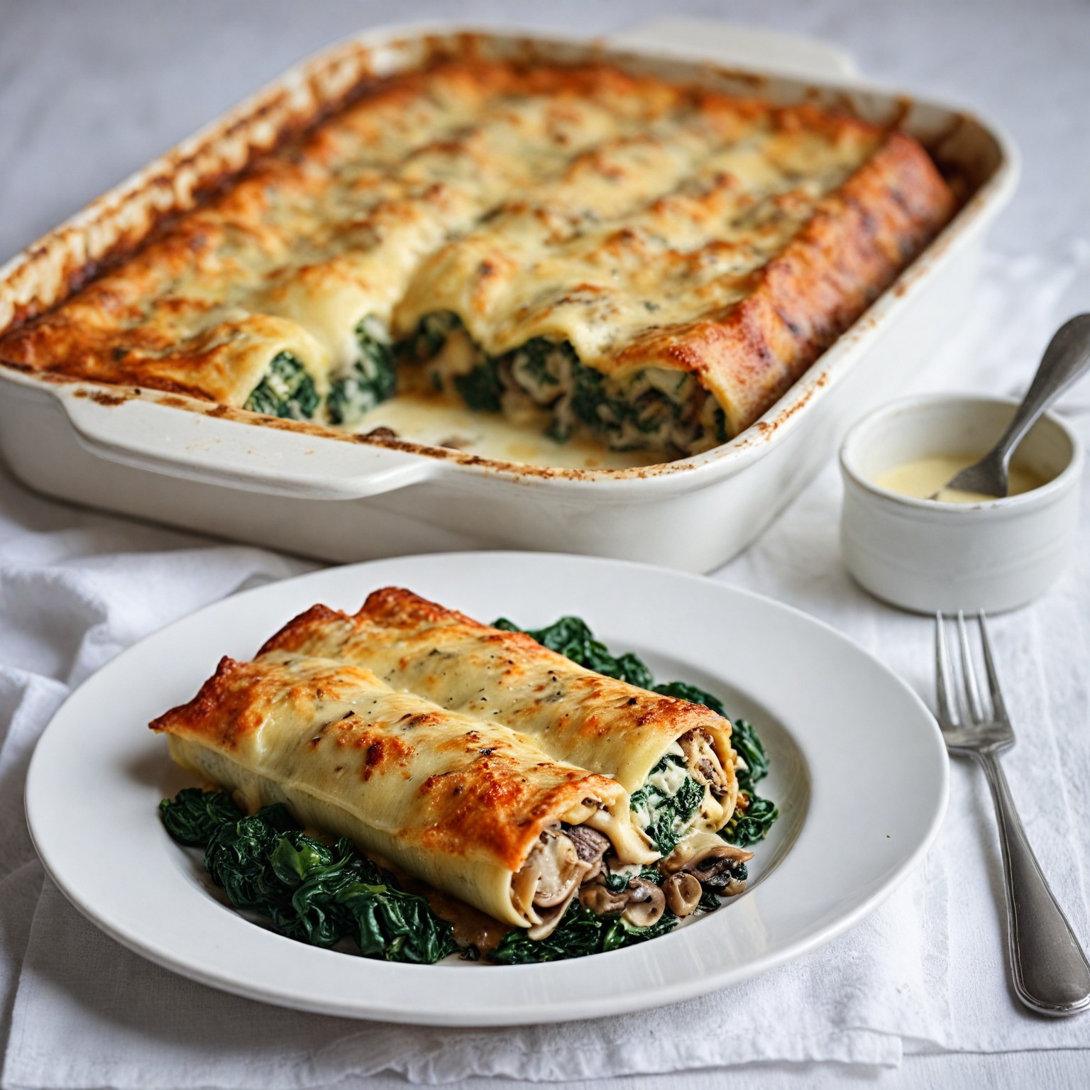 thisishellas-Cannelloni with Spinach, Mushrooms and Cheese Sauce