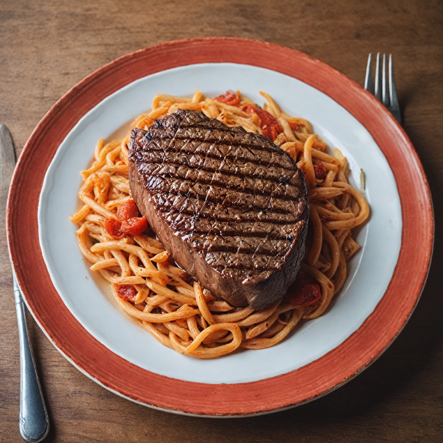thisishellas-Kefalonian sirloin steak with thick pasta