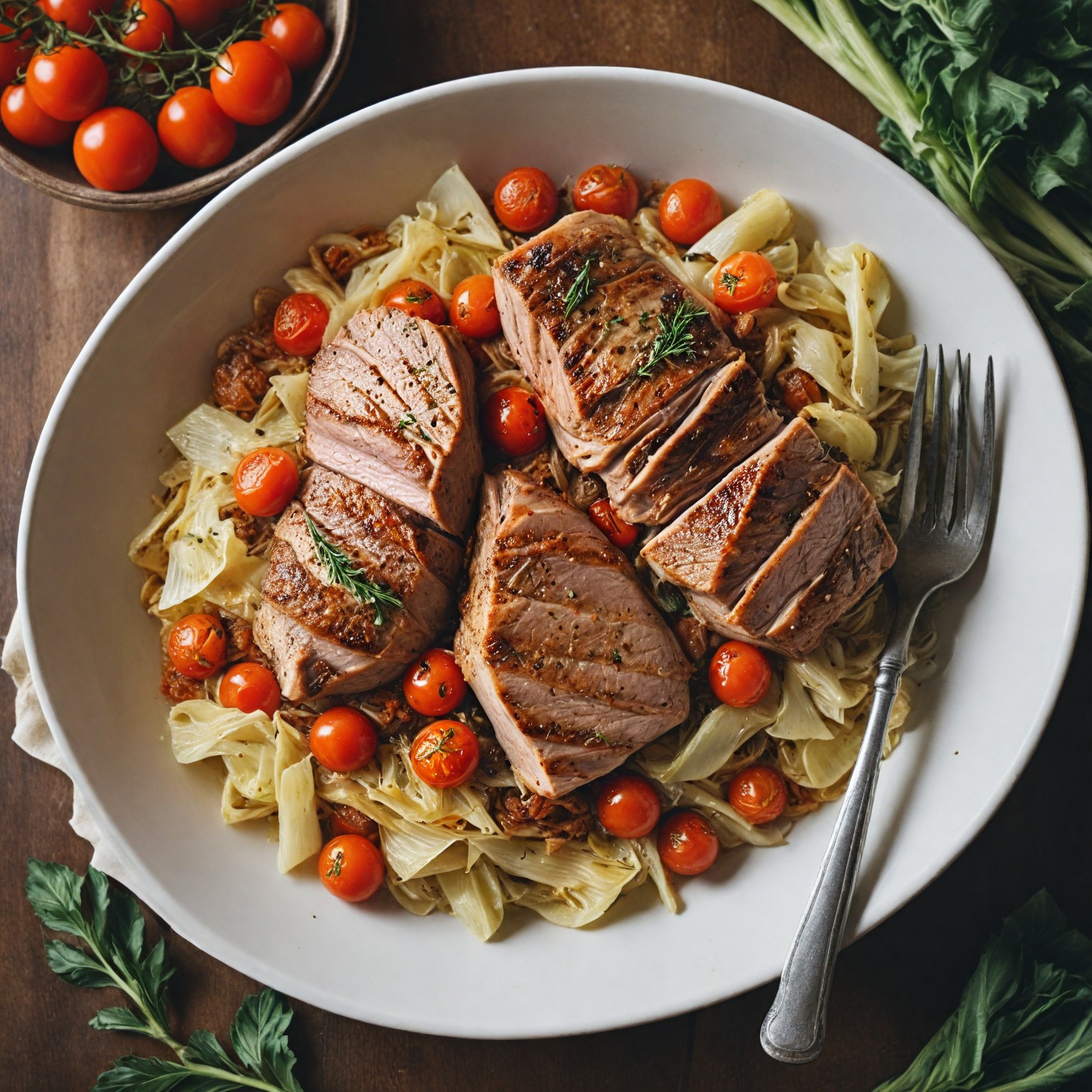 thisishellas-Pork fillet with cabbage and tomato