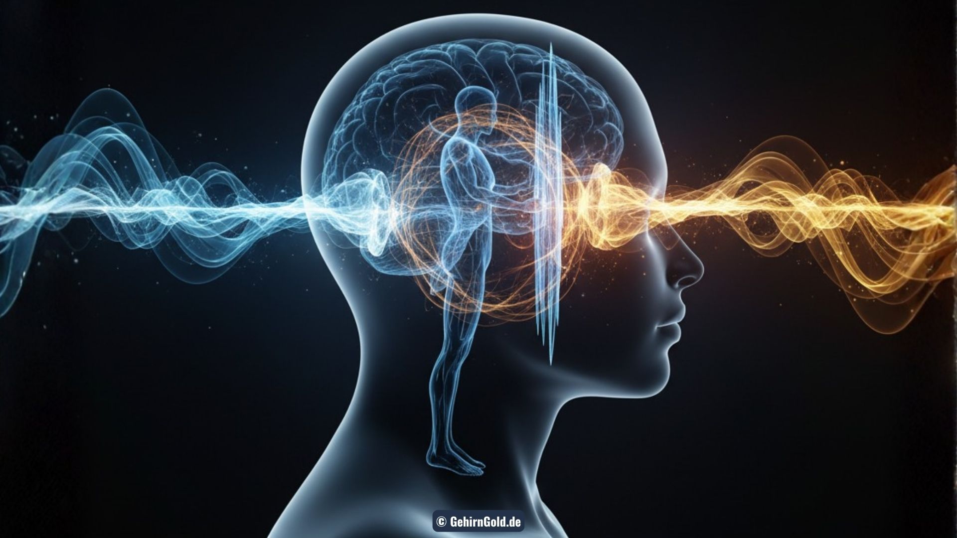 Ein stilisiertes Labyrinth im menschlichen Gehirn, das symbolisiert, wie man den inneren Kritiker geschickt umgehen kann.