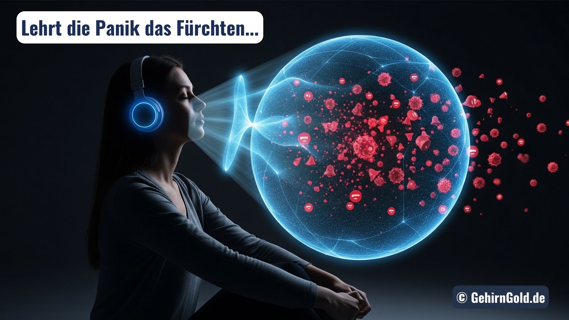 Metapher für einen PowerNap: Eine schützende, blaue Energie-Sphäre wehrt rote Stress-Partikel ab.
