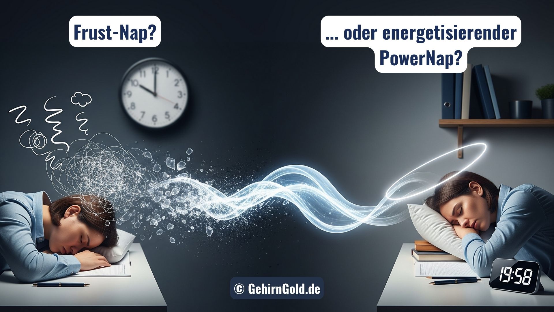 Eine Person verwandelt einen Zustand von Gedankenchaos in einen Zustand meisterhafter, ruhiger Entspannung.