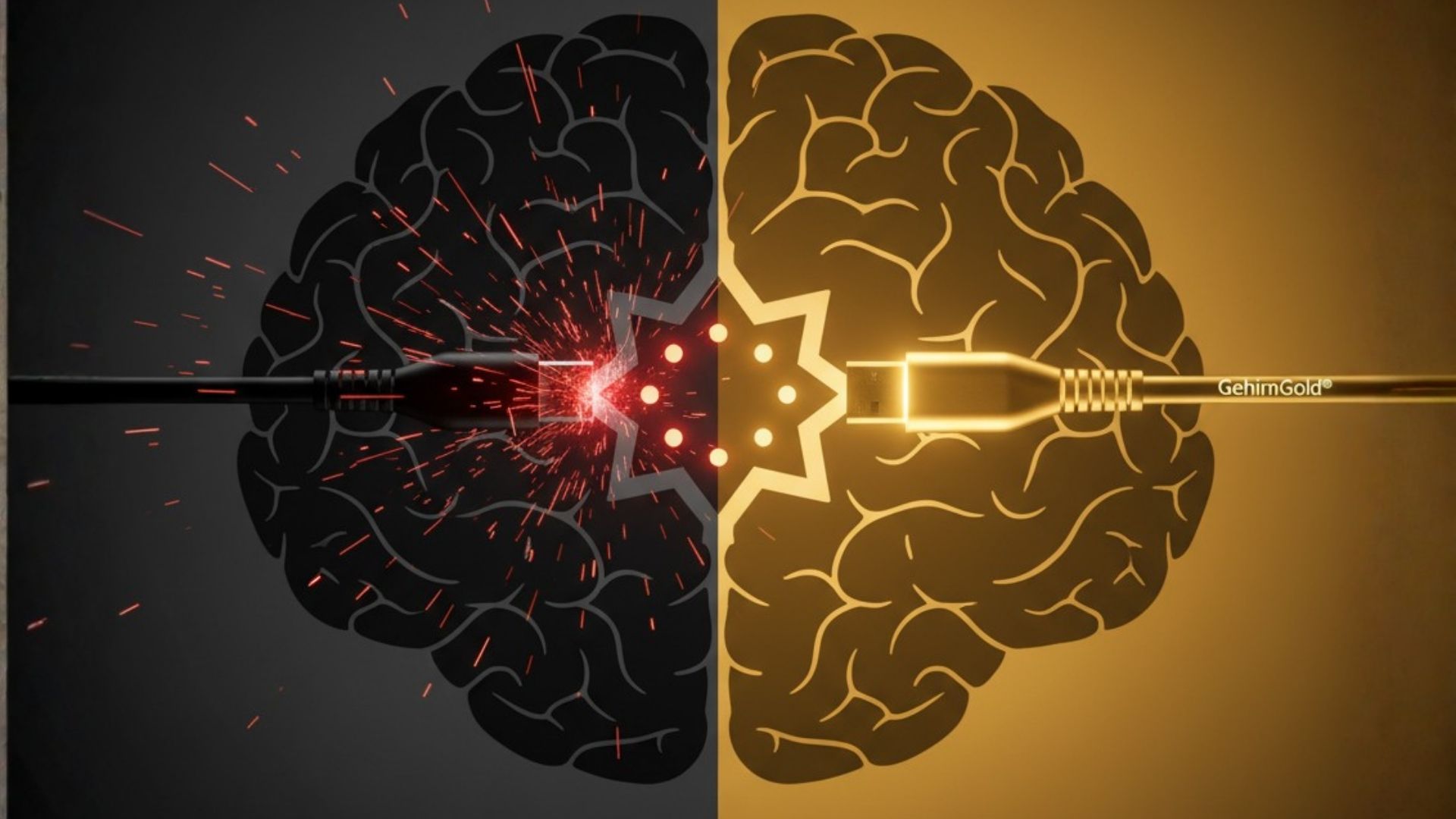 Ein stilisiertes Gehirn, das wie ein komplexer, leuchtender Kristall aussieht und einen anderen Energieverbrauch symbolisiert als ein 'normales' Gehirn.