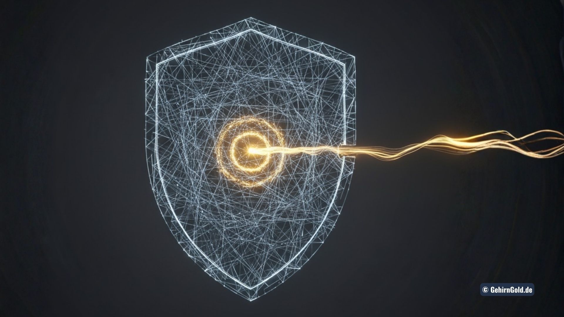 Ein Gehirn wird mit einem goldenen Schlüssel geöffnet, um neue, leuchtende Informationen zu installieren.