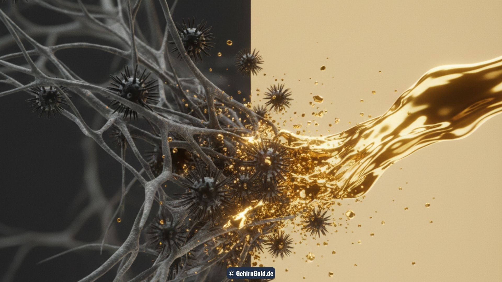 Visualisierung: Eine grün leuchtende Schutzschicht neutralisiert rote Giftpartikel - Symbol für das Gegensprech-Antidot