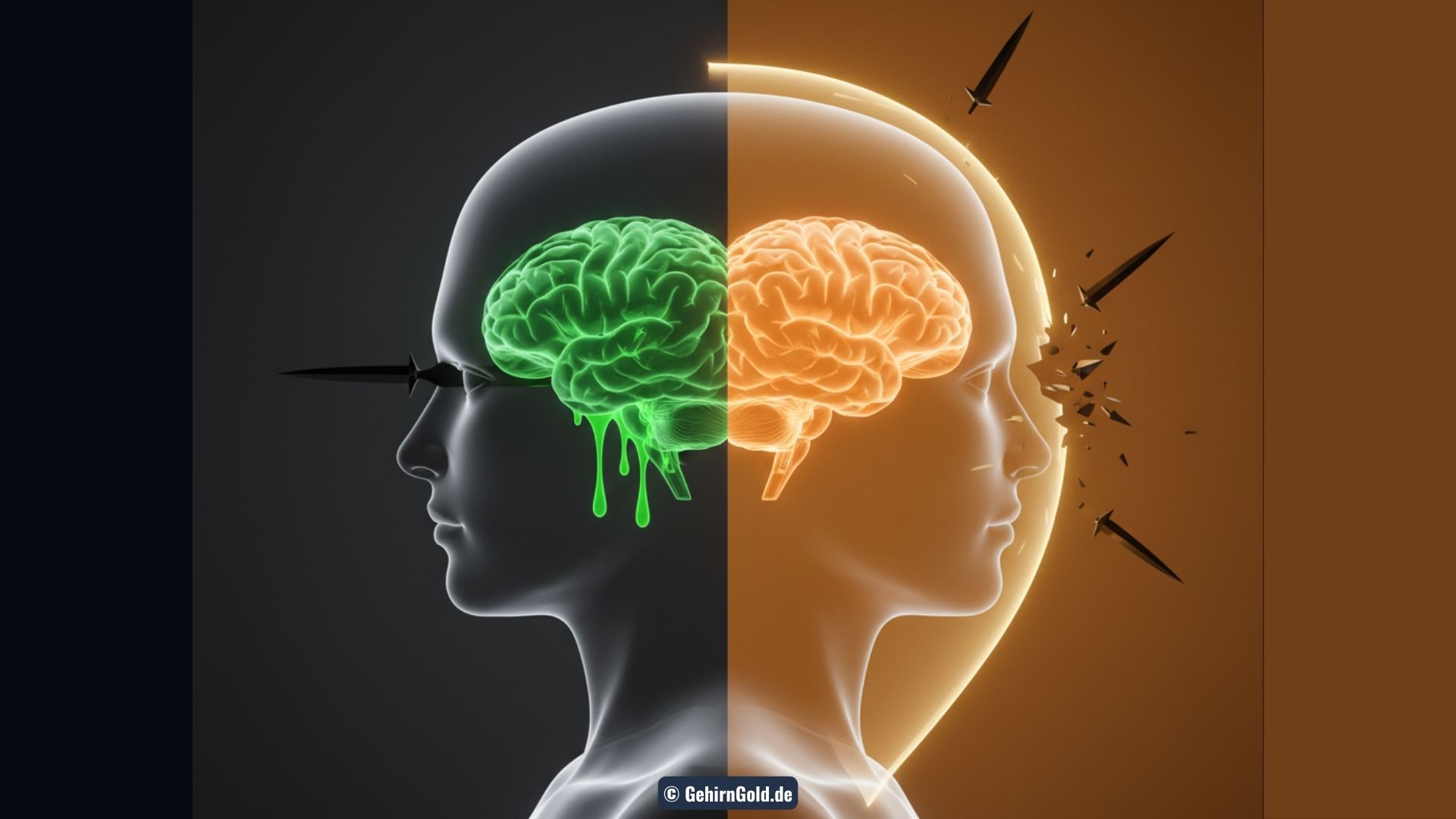 Visualisierung: Das Gehirn (Insula) leuchtet grün auf, während toxische Wörter als visueller Ekel wahrgenommen werden