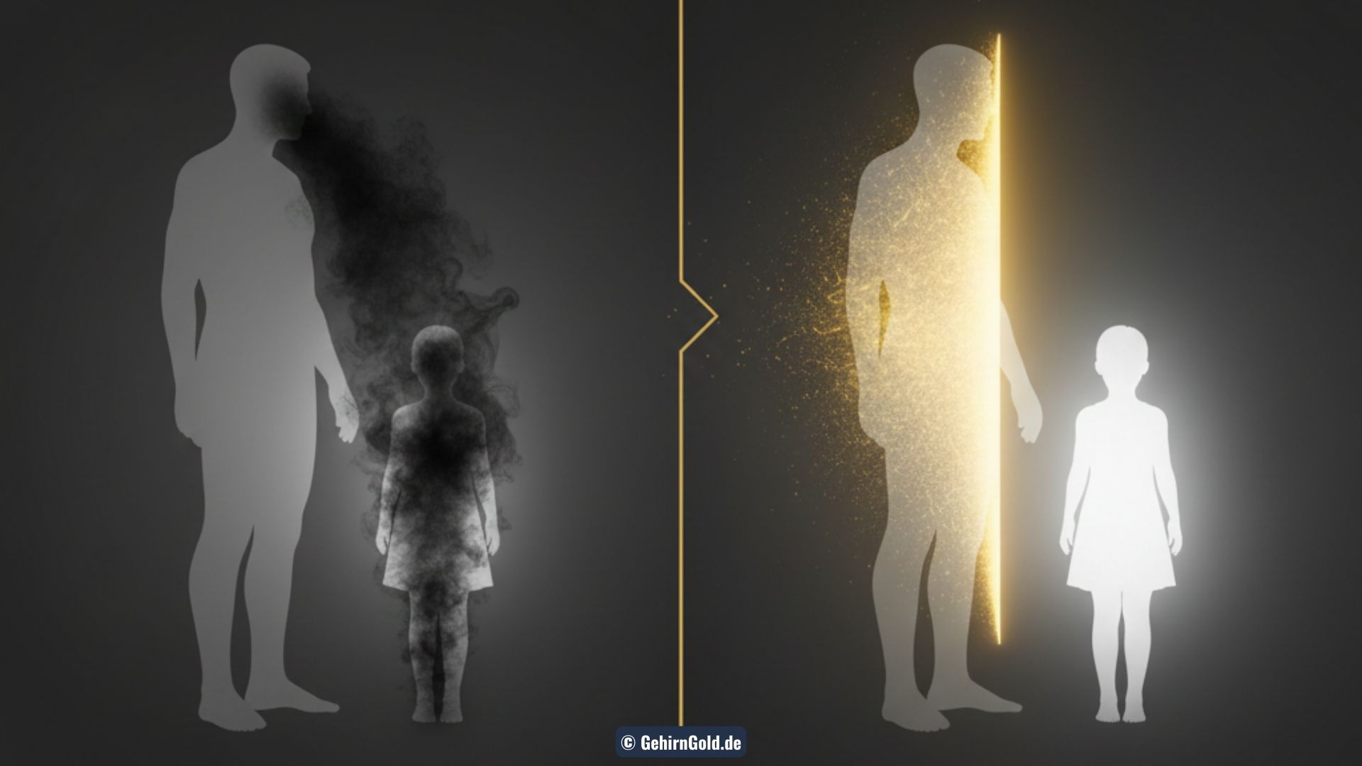 Visualisierung: Ein Schatten der Angst, der von einer großen Figur auf eine kleine fällt - Nocebo by Proxy