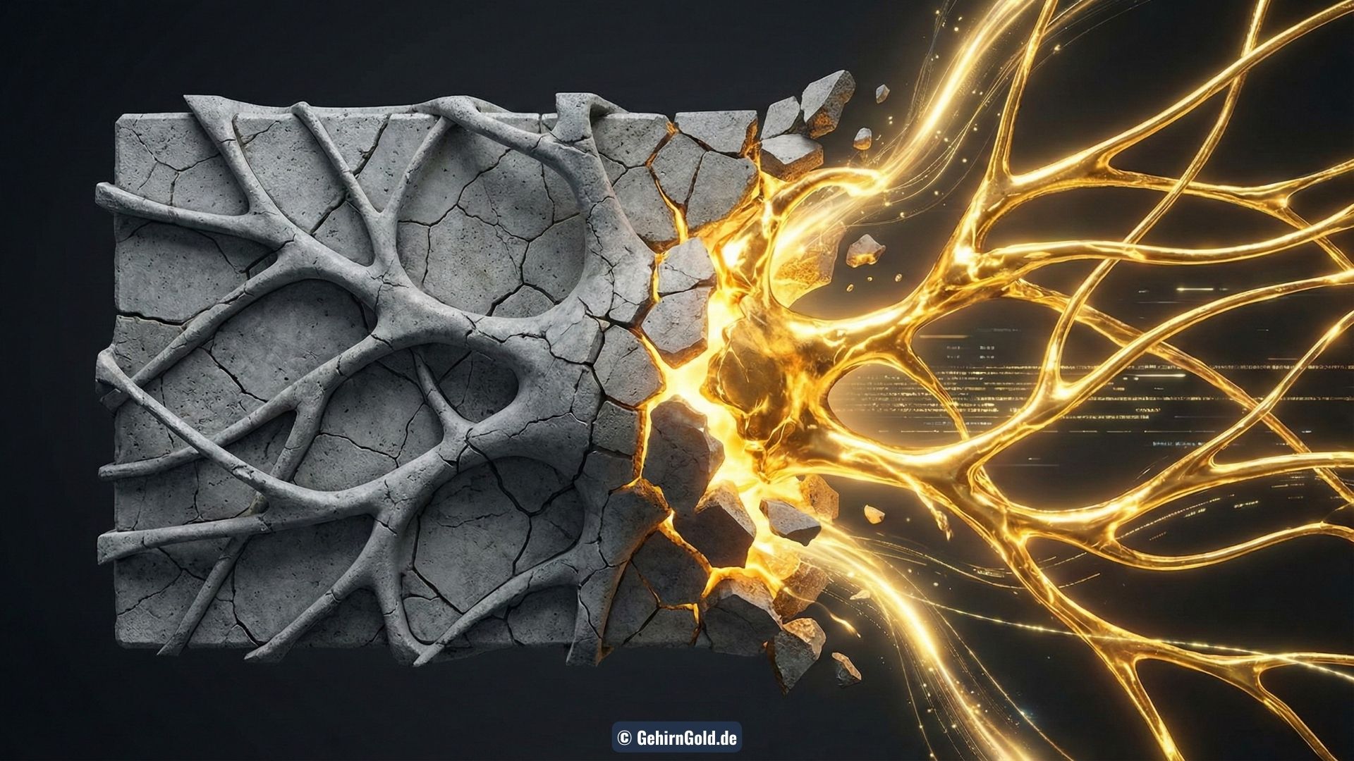 Synaptische Neuverschaltung im Gehirn - Gold leuchtend