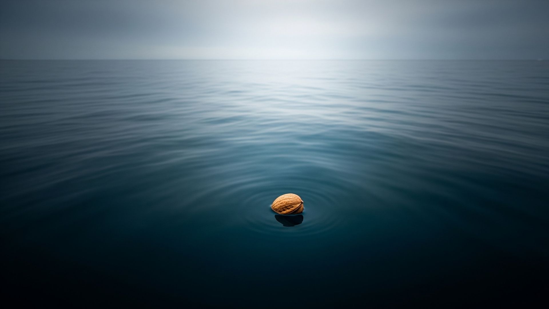 Visualisierung: Eine kleine Walnussschale auf einem riesigen, dunklen Ozean - Symbol für das Verhältnis von Bewusstsein zu Unterbewusstsein