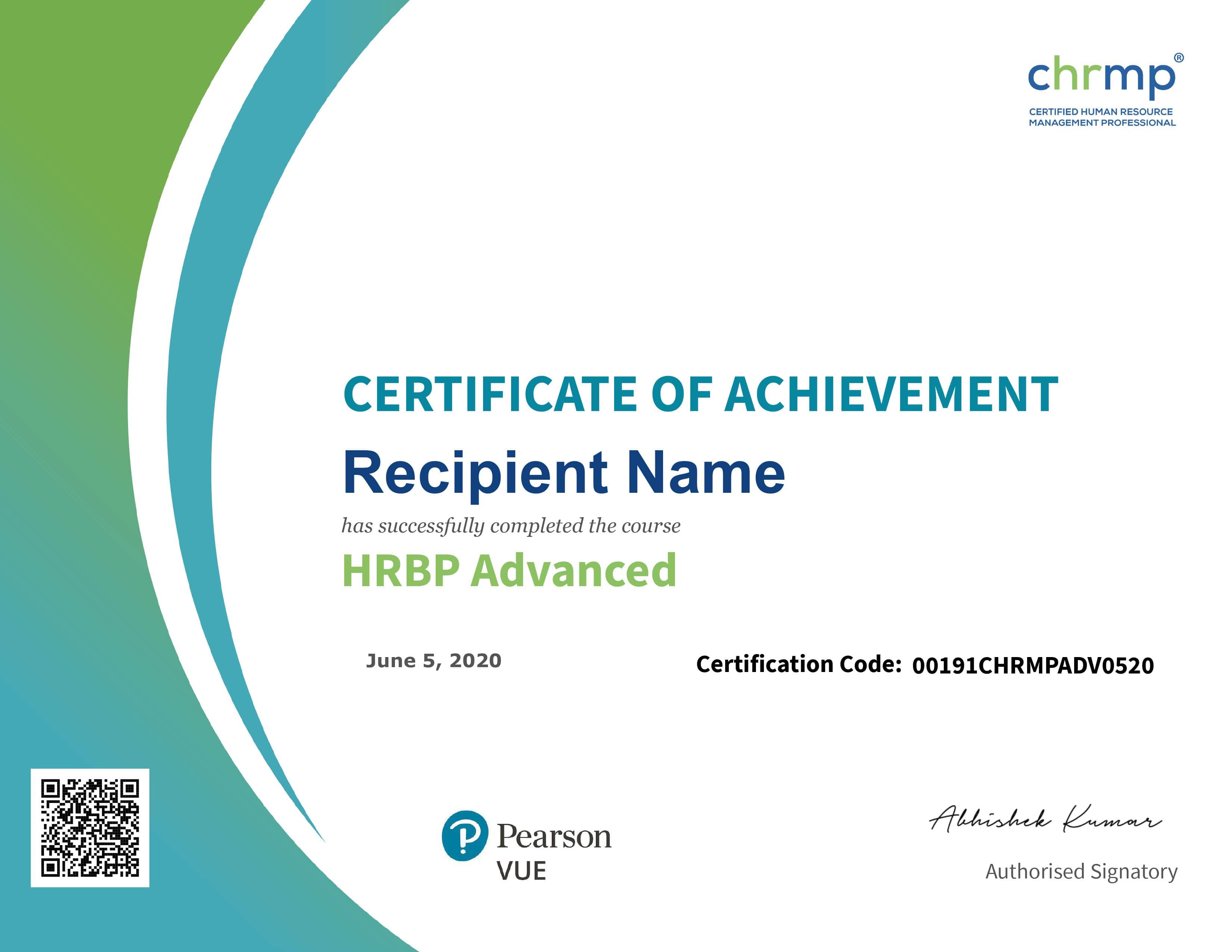 HRBP Advanced Sample Certificate