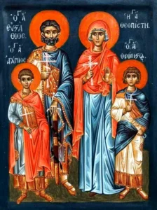 Ἅgios-eὐstathios-kaὶ-ἡ-sinodia Ἅγιος Εὐστάθιος καὶ ἡ συνοδεία του, Θεοπίστη ἡ σύζυγός του, Ἀγάπιος καὶ Θεόπιστος τὰ παιδιὰ τοῦ (20/9/2025)