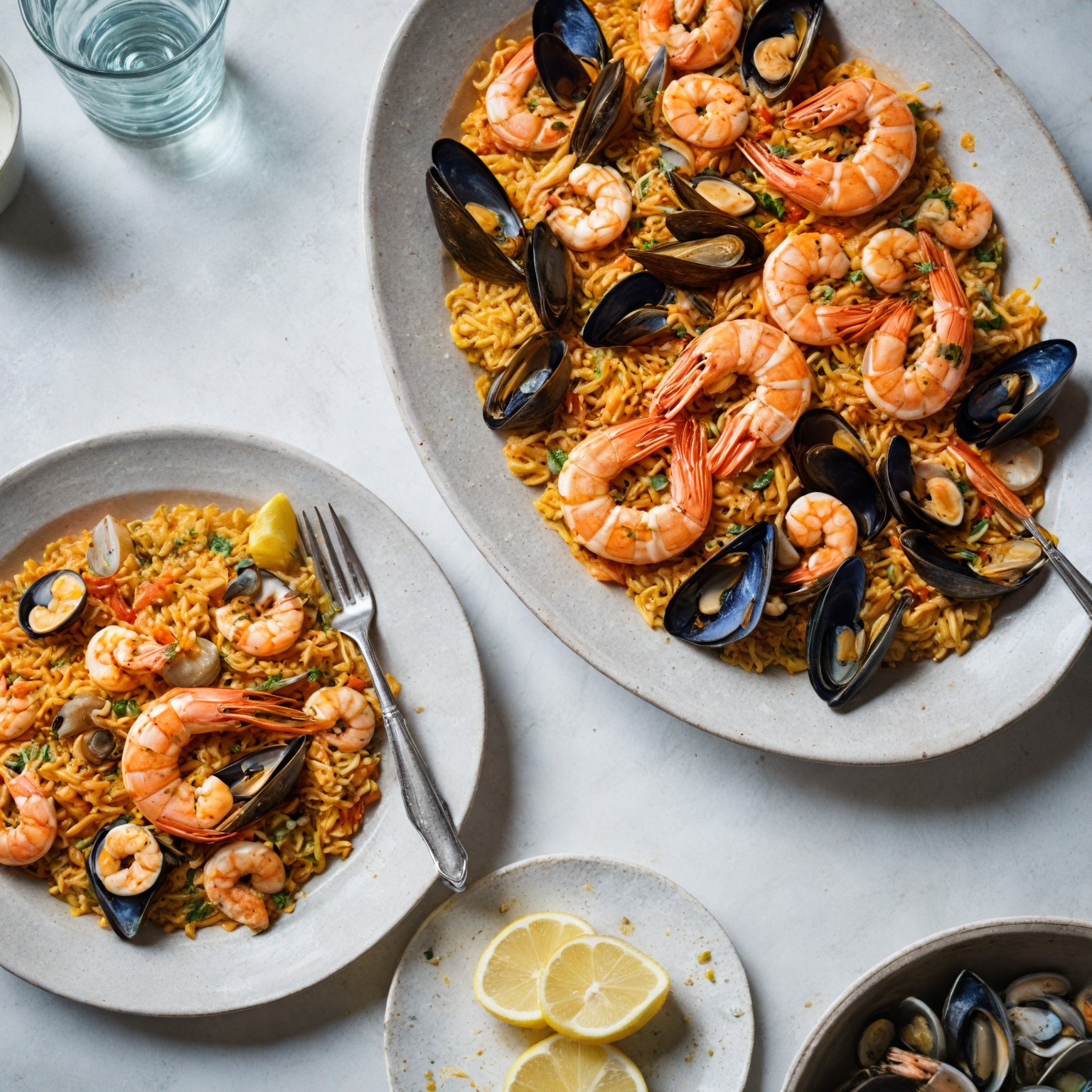 ekklisiasnea-Paella with noodles, shrimp and mussels (Fideuà)