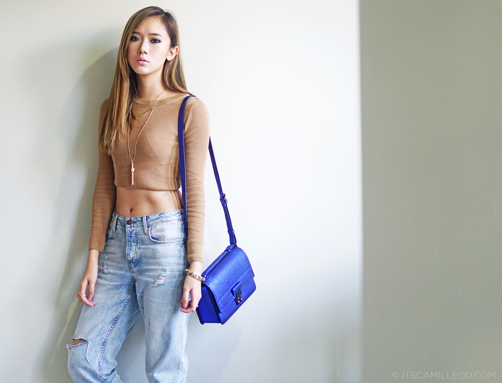Topshop Cropped Top and Baggy Jeans, 3.1 Phillip Lim Pashli Mini, Native Boots | www.itscamilleco.com