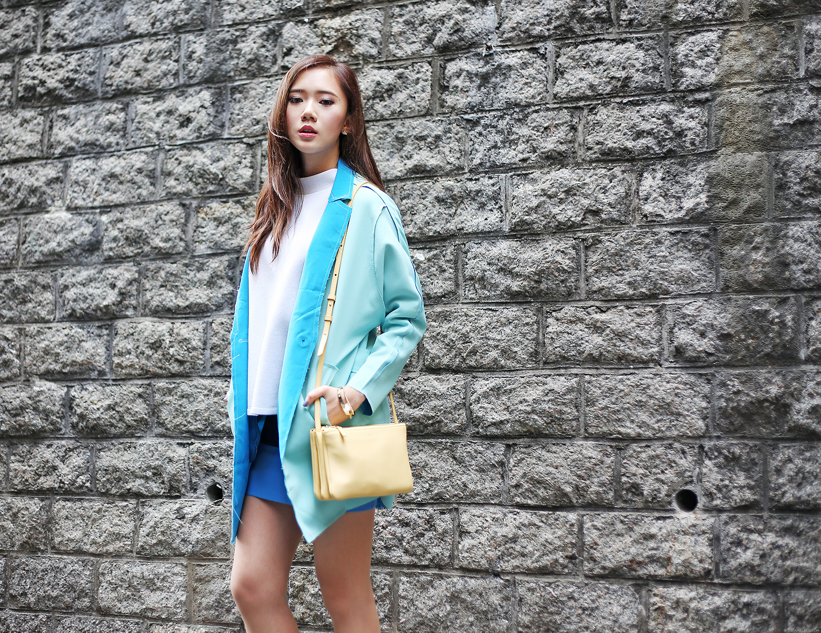Color blocking featuring Choies Coat, Stylenanda top, BCGB skirt, Celine bag, See By Chloe boots | www.itscamilleco.com