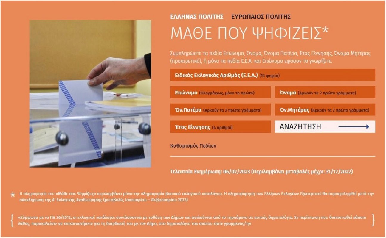 Εκλογές 2023: Το εκλογικό τμήμα που ψηφίζω με λίγα κλικ από το υπουργείο Εσωτερικών – Μάθε