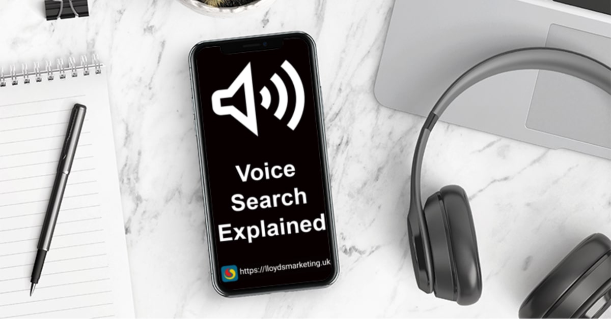 The featured image for a blog post explaining voice search