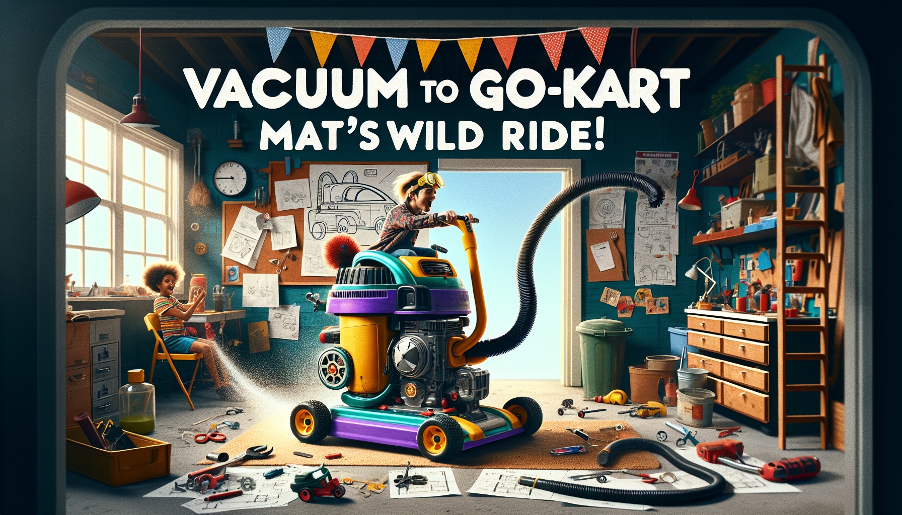 Vacuum to Go-Kart: Matt's Wild Ride! 6 a woman on a vacuum cleaner