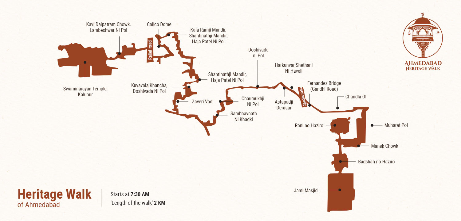 Ahmedabad Heritage Walk (Map: https://www.gujarattourism.com/)