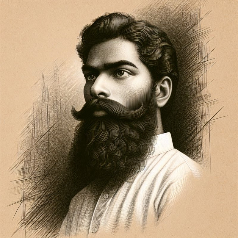 Homage to Vasudev Balwant Phadke, charcoal sketch created digitally