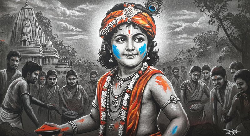 Young Krishna Playing Holi in Vrindavan blog post on gaathastory