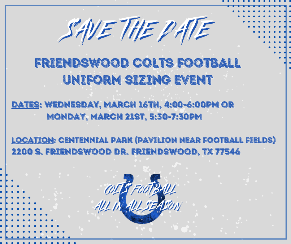 Friendswood Colts Football is excited to offer Flag Football for the 2022  season! Register today at friendswoodcolts.com. Space is filling quickly,  so, By Friendswood Colts Football & Cheer