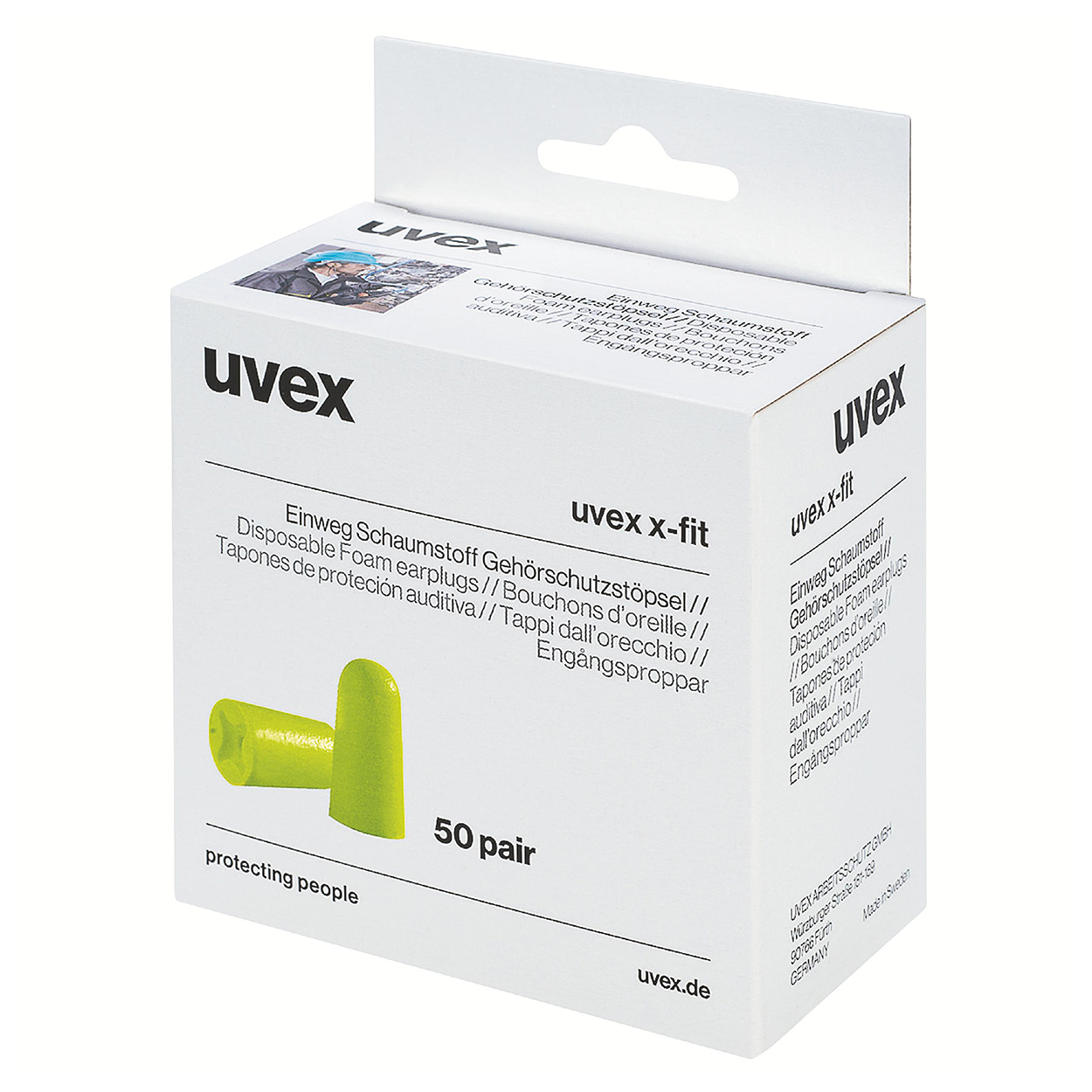 uvex x-fit oordop, 50 paar in minidispenser