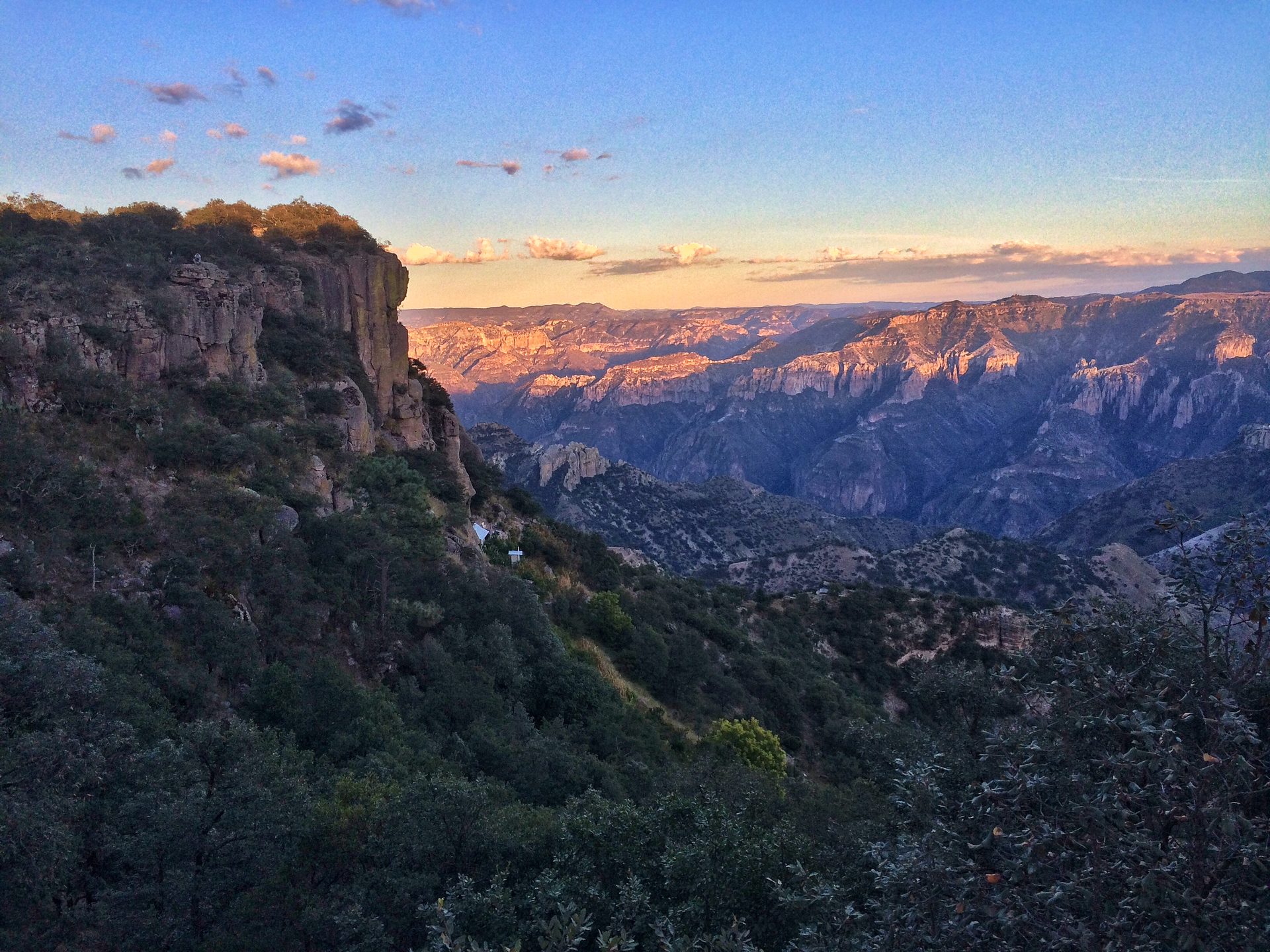 The last evening light on the canyon walls, seen from the rim at Divisadero