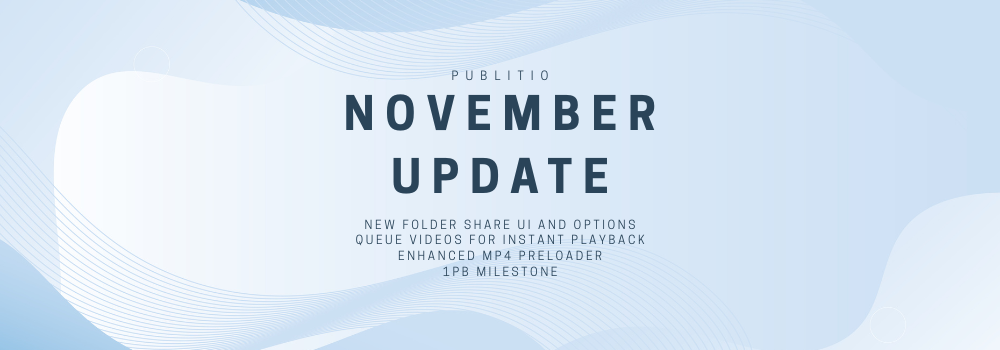 November update: New Folder Sharing, Next Video Playback, Enhanced MP4 Preloader and 1PB milestone