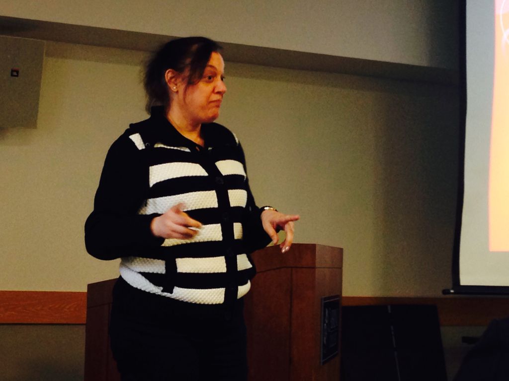 Dr. Alia Sheety presenting on honor killings at the faculty forum on Feb. 11. (Jill Nawoyski / Asst. News Editor)