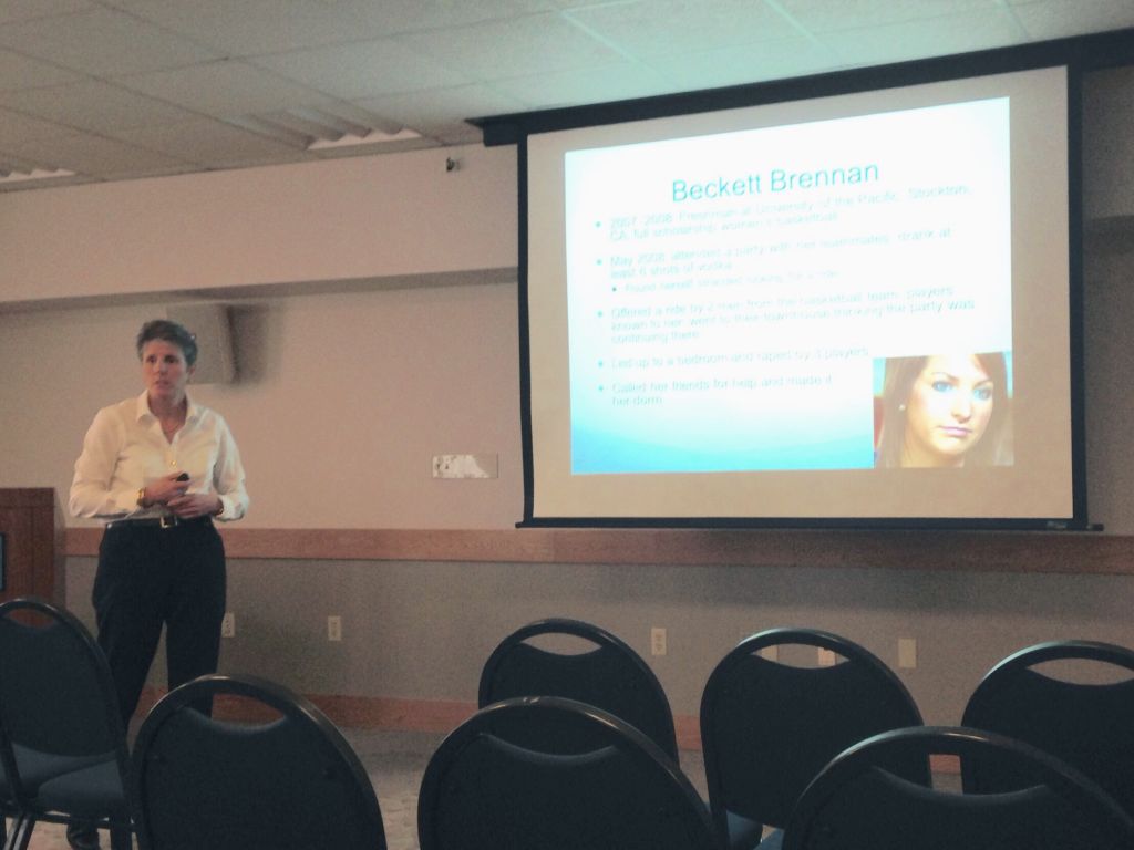 Mary J Anders discusses sexual assault during a presentation in Grace Hall.  (Abbie Keefe / Asst. News Editor)