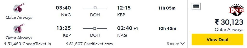 Nagpur to Kiev, Ukraine round-trip for ₹30123 ($434)