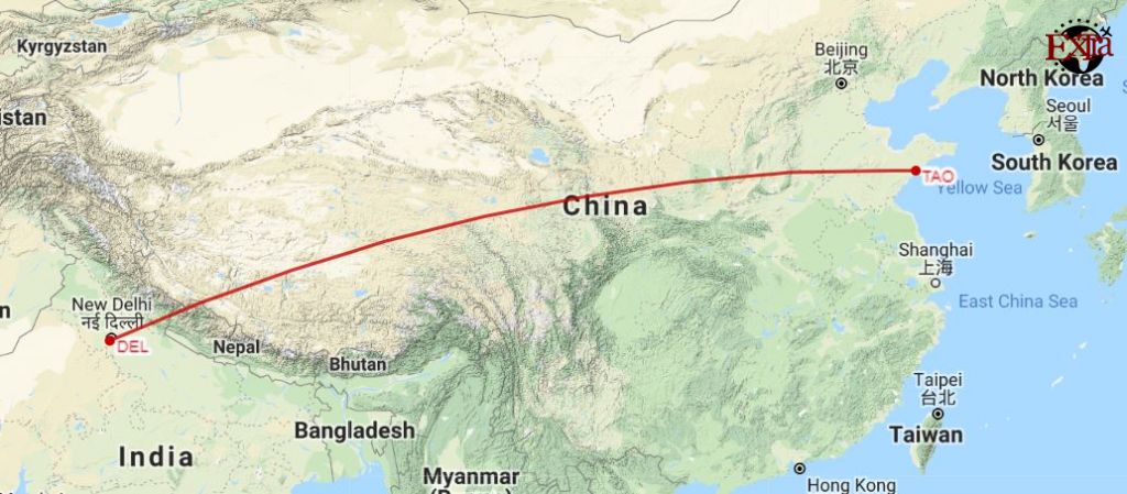 Delhi to Qingdao Map