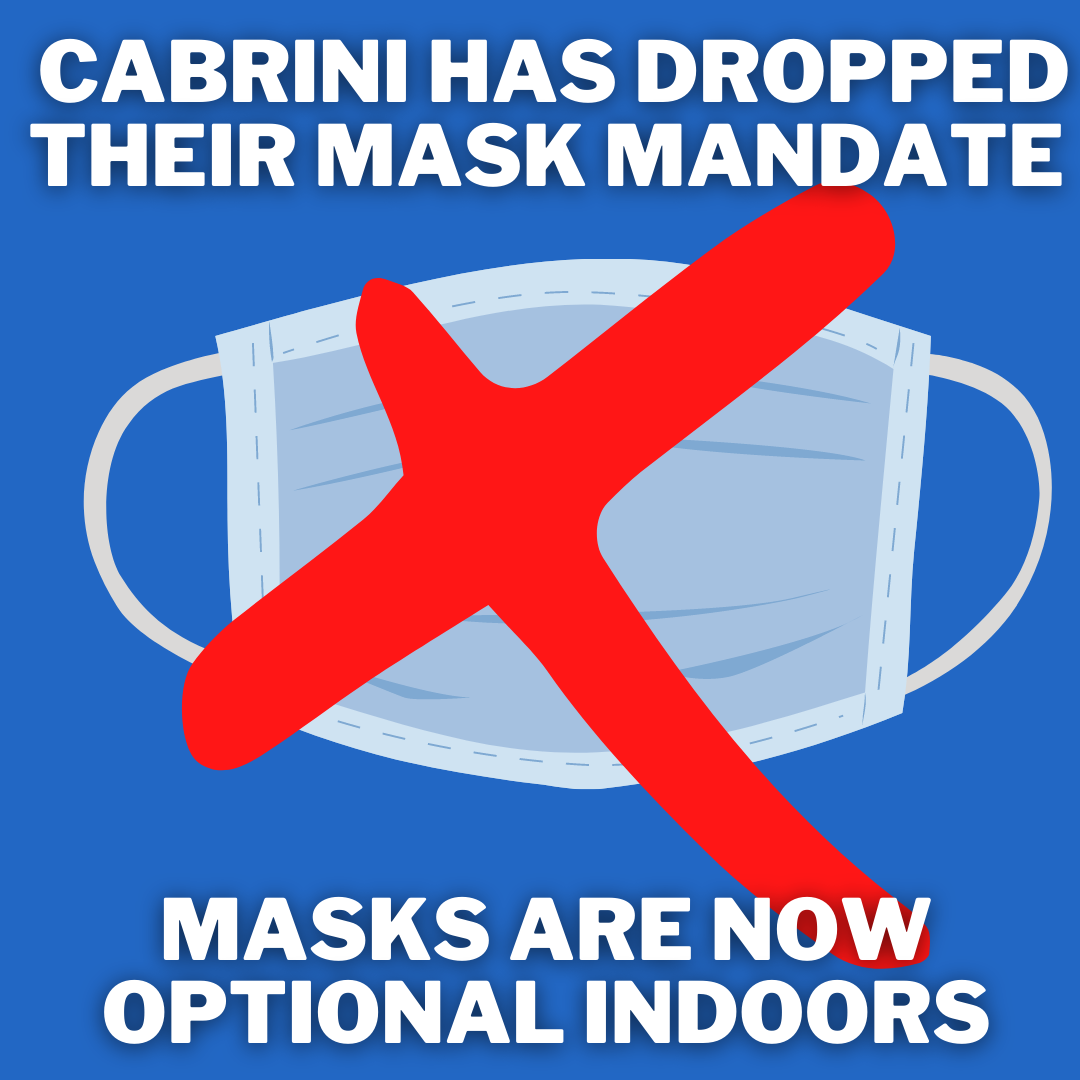 Infographic showing Cabrini dropped their mask mandate