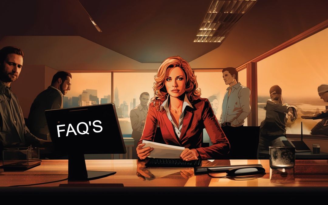 A Picture Of A Group Of People At A Desk With The Word Faqs.