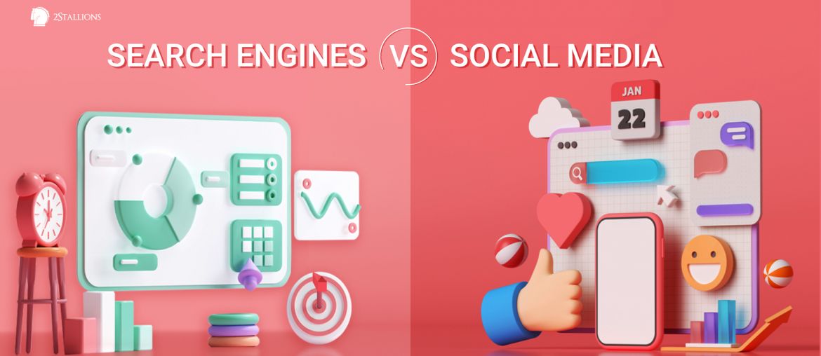 Search Engines vs. Social Media, thumbs up, icons, smiley, graph, chart, seo, sem