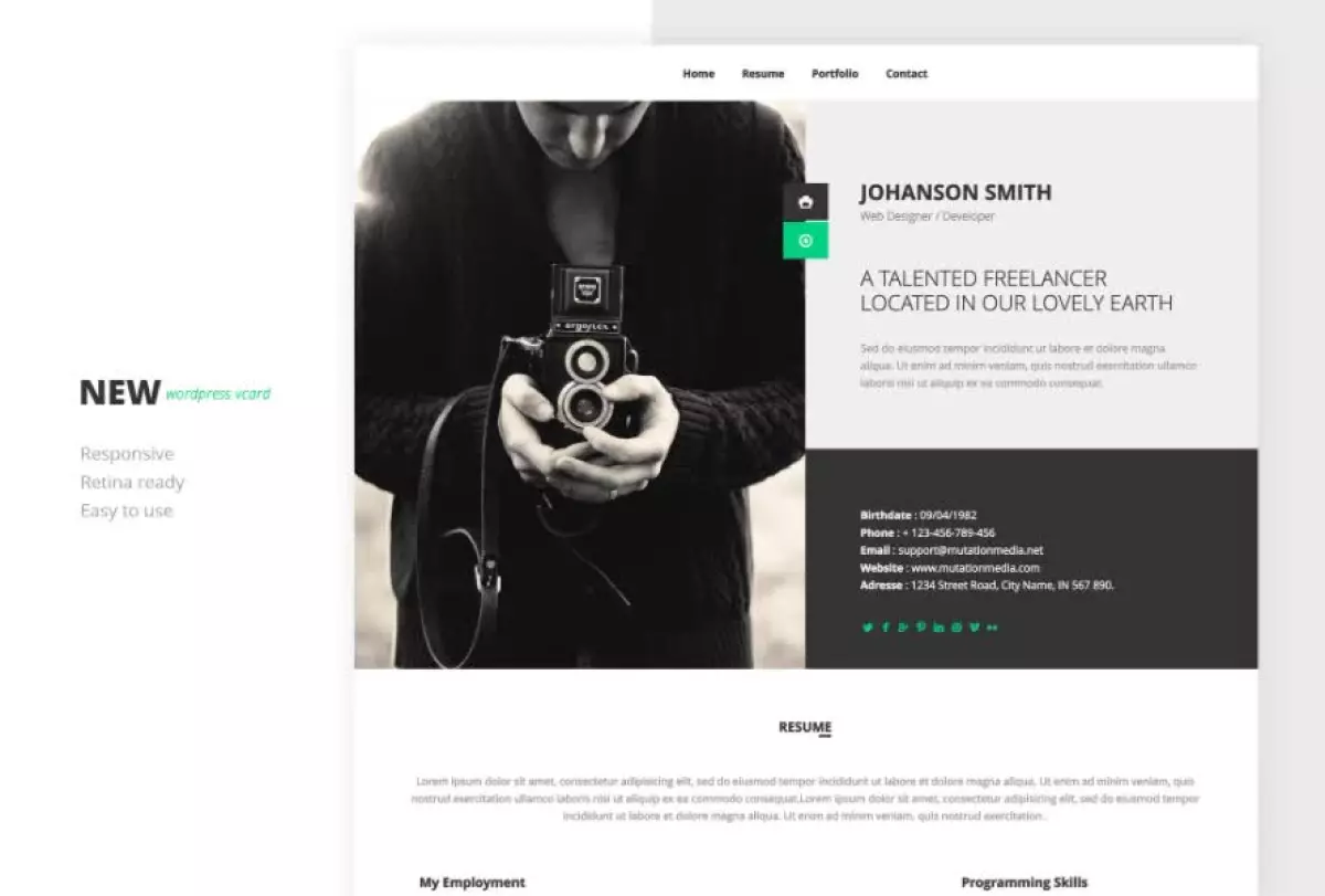 NEW Retina Ready WordPress Vcard Theme