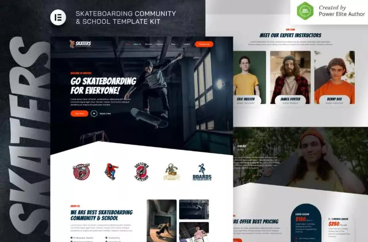 Skaters – Skateboarding Community & Club Elementor Template