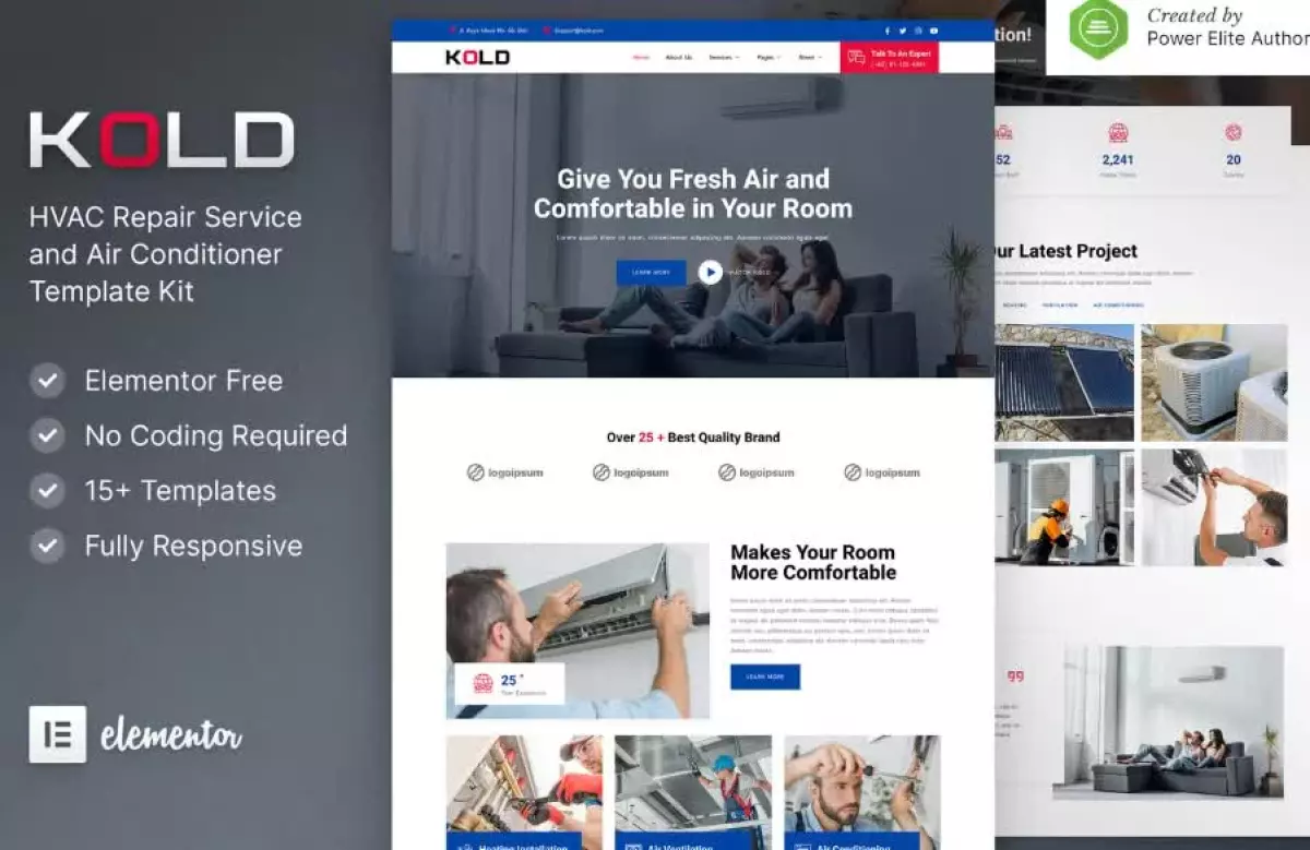 Kold – Air Conditioner & HVAC Repair Service Elementor Template