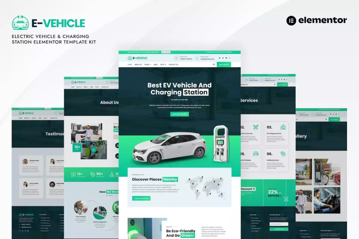 EVehicle - Electric Vehicle &amp; Charging Station Elementor Template