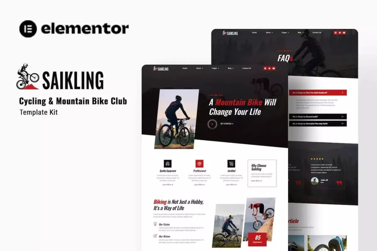 Saikling - Cycling Mountain Bike Club Elementor Template