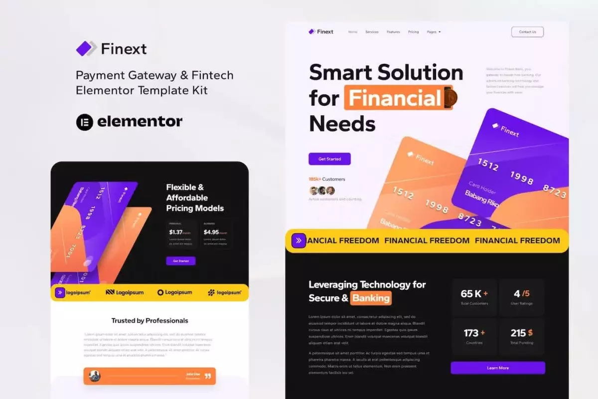 Finext - Payment Gateway &amp; Fintech Elementor Template