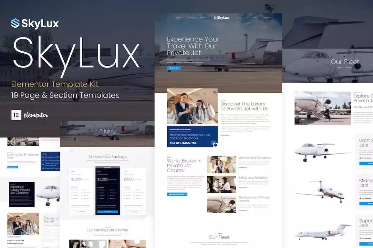 Skylux - Private Jet &amp; Airplane Charter Company Elementor Template