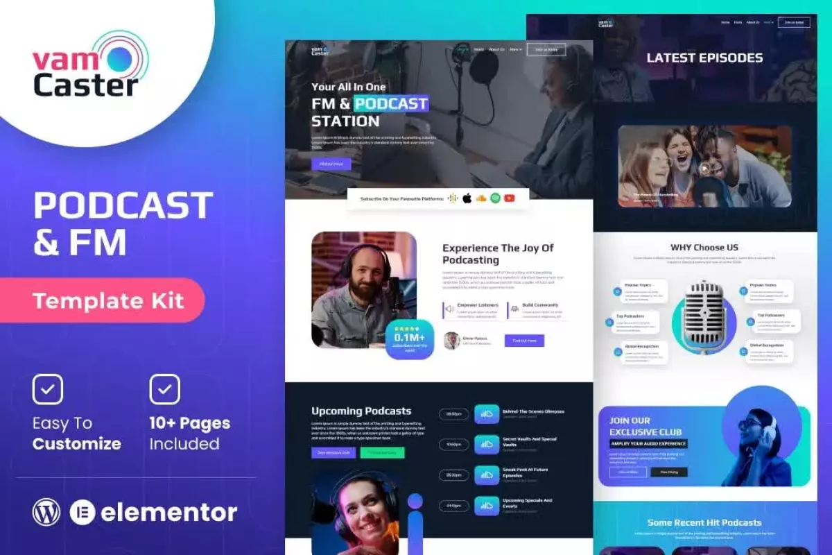 Vamcaster - Podcast &amp; Video Streaming Elementor Template